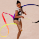 Babi Domingos durante participação na fita da Copa do Mundo de ginástica rítmica; Maria Alexandre também competiu