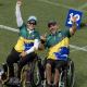 Jane Karla e Reinaldo Charão celebram vitórias no Parapan-Americano de tiro com arco, no CT Paralímpico (Foto: Alessandra Cabral/CPB)