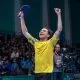 Hugo Calderano em ação no Pan de Santiago-2023 tênis de mesa ranking mundial de tênis de mesa