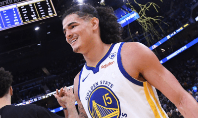 Gui Santos sorri após boa partida do Golden State Warriors contra o uUtah Jazz na NBA