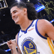 Gui Santos sorri após boa partida do Golden State Warriors contra o uUtah Jazz na NBA