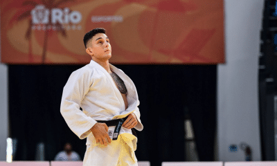 Guilherme Schimidt, com judogi branco, no Campeonato Pan-Americano e da Oceania de judô