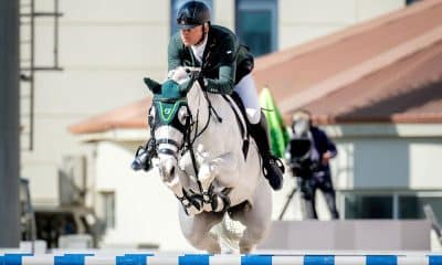 Na imagem, Luiz Felipe de Azevedo Filho saltando o obstáculo com seu cavalo.