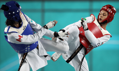 Maria Clara Pacheco em ação durante Pré-Olímpico das Américas de taekwondo, classificatório para Paris-2024