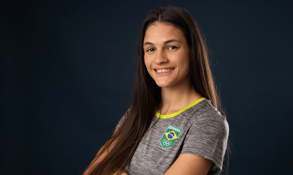 Maria Clara Pacheco sorri para foto durante os Jogos Pan-Americanos de Santiago-2023