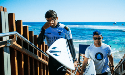 Miguel Pupo subindo escada após bateria na etapa de Margaret River da WSL