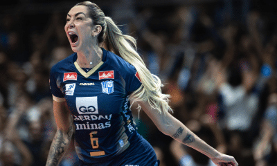 Thaisa vibra em vitória do Minas contra o Osasco na Superliga Feminina de vôlei