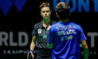 Bruna Takahashi e Vitor Ishiy comemoram vitória nas duplas mistas do WTT Contender do Rio de Janeiro