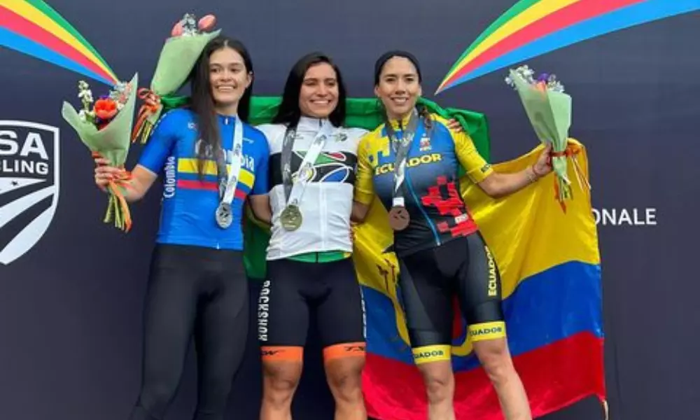 Iara Caetano no pódio do Pan-Americano de MTB