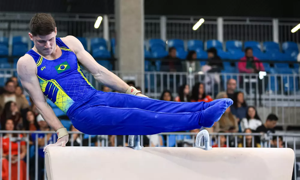 Diogo Soares no individual geral do Pan de Santiago. Ele vai competir em Paris-2024
