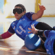 Atleta do IBC-RJ faz defesa em jogo do Regional Sudeste 1 de goalball
