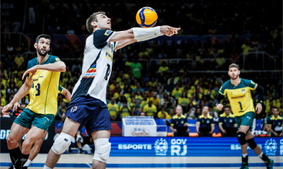 Líbero Thales executa movimento de passe durante partida da seleção brasileira de vôlei masculino na Liga das Nações; ele será o titular em Paris-2024