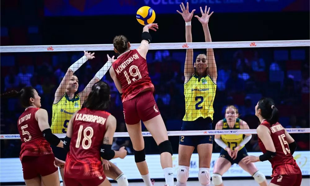 Bloqueio do Brasil em partida contra a Tailândia na Liga das Nações, a VNL 2024, ao vivo