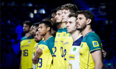 Bruninho, em partida de vôlei masculino do Brasil