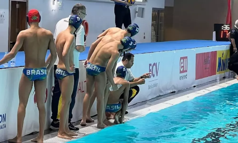 Jogadores da seleção brasileira de polo aquatico sub-16