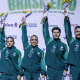 Alice Gomes, Camilla Gomes, Rayan Castro e Gabriel Sousa no anúncio da convocação da ginástica de trampolim de Paris-2024