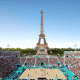 disputas do vôlei de praia nos jogos olímpicos de paris-2024 com a torre eiffel ao fundo