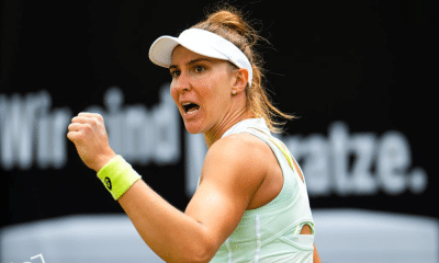 Bia Haddad Maia cerra o punho em comemoração à vitória em Wimbledon