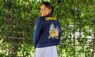 Parte de trás do uniforme que o Brasil usará na cerimônia de abertura dos Jogos Olímpicos de Paris-2024 (Foto: Marcel Merguizo)