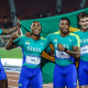 Atletas do revezamento 4x100 m masculino nos Jogos Olímpicos de Paris-2024