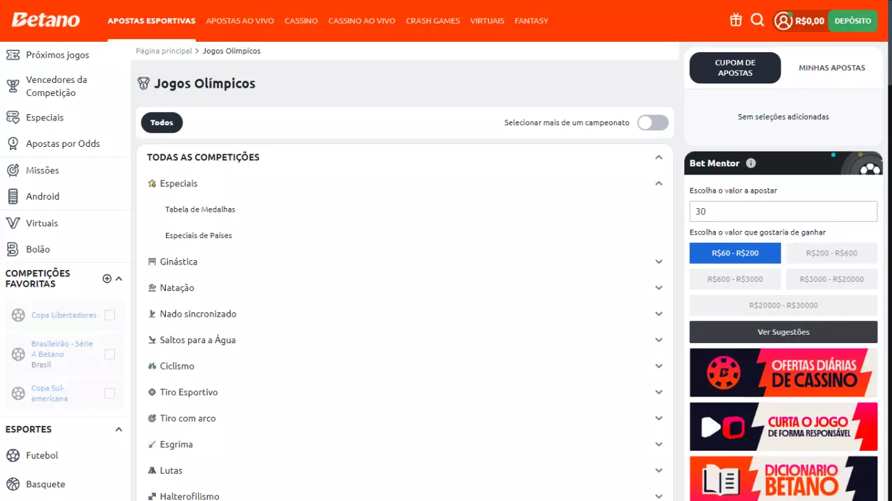 Como apostar nas Olimpíadas na Betano
