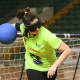 Atleta do time feminino do Maestro da Bola faz arremesso em partida do Regional Sul de goalball