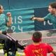 Cátia Oliveira e Lucas Arabian vibram após ponto no tênis de mesa dos Jogos Paralímpicos de Paris-2024