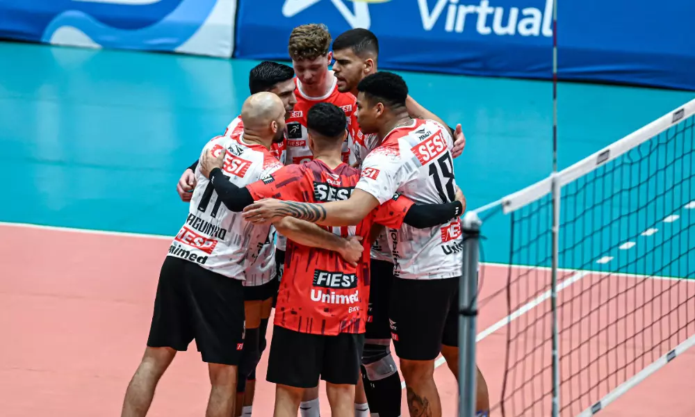 Equipe do Sesi Bauru no confronto contra o Vôlei Renata pelo Paulista (Pedro Teixeira/Vôlei Renata)