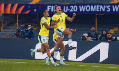 Comemoração das jogadoras do Brasil em um dos gols na vitória sobre Camarões, válida pelo Mundial Sub-20 (Fabio Souza/CBF)