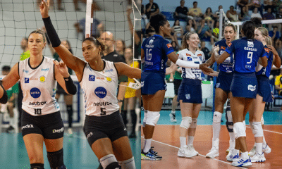 Montagem com fotos de atletas de Praia Clube e Minas no Mineiro de vôlei feminino