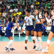 Comemoração das jogadoras do Minas na vitória sobre o Brasília pela Superliga (Foto: Rogério Guerreiro)