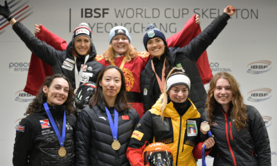 Nicole Silveira no Pódio da Copa do Mundo de Skeleton em Pyeongchang