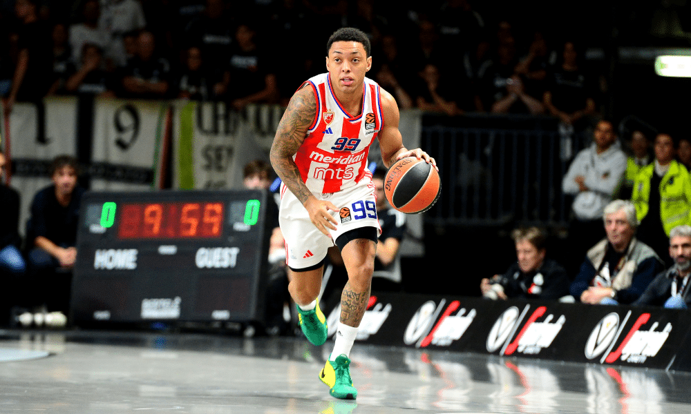Yago dos Santos, armador do Estrela Vermelha na Euroliga (Reprodução/X/@kkcrvenazvezda), euroliga,