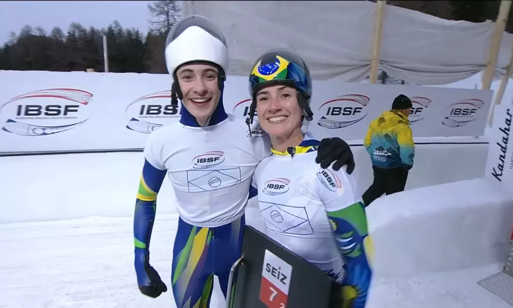 Eduardo Strapasson e Nicole Silveira na Copa do Mundo de skeleton em St. Moritz