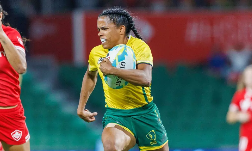Thalia Costa em jogo do Circuito Mundial de rugby sevns
