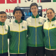 Dylan Ikuno Felipe Bento e Érico Patto Copa do Mundo Júnior de Sabre de Almaty Foto: Divulgação/CBE