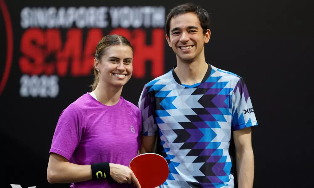 Bruna Takahashi e Hugo Calderano Smash de Singapura Foto: Divulgação/WTT
