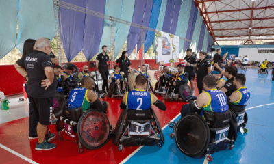 Seleção Brasileira de Rúgbi em cadeira de rodas em treinamento na cidade de Niterói