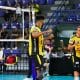 Na imagem, jogadores do Praia Clube comemorando vaga na final do Sul-americano de clubes.