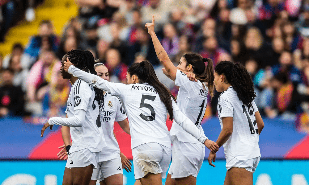 Jogadoras do Real Madrid na vitória contra o Barcelona