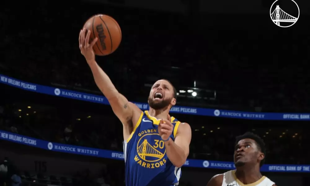 Stephen Curry no jogo entre Golden State Warriors e New Orleans Pelicans na NBA