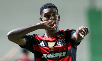 Felipe Lima do Flamengo anotou um gol na final da Libertadores Sub-20 contra o Palmeiras