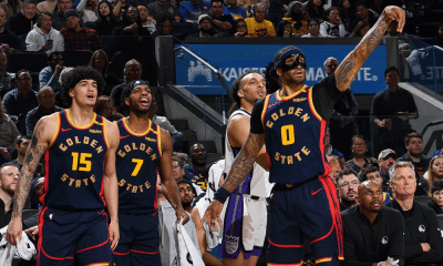 Gui Santos no jogo entre Golden State Warriors e Sacramento Kings na NBA