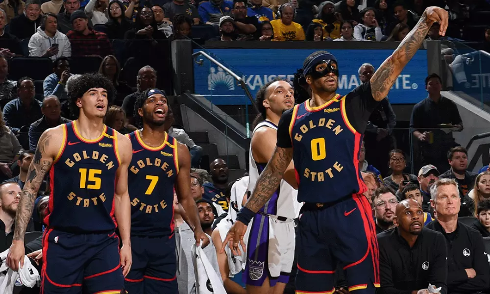 Gui Santos no jogo entre Golden State Warriors e Sacramento Kings na NBA