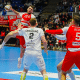 Haniel Langaro em jogo do Dinamo Bucareste na Champions League de handebol masculino