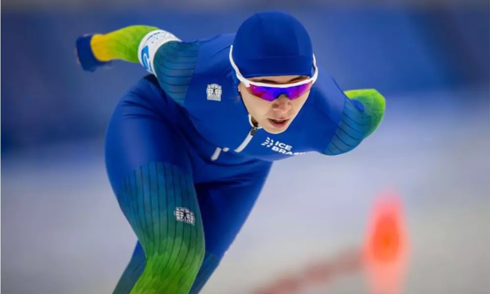 Larissa Paes em prova da etapa anterior da AmCup de patinação de velocidade