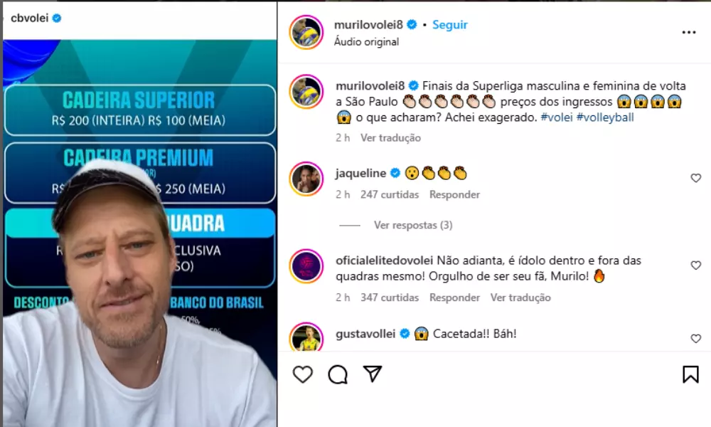 Murilo Endres criticou a CBV pelo valores altos dos ingressos das finais da Superliga em São Paulo