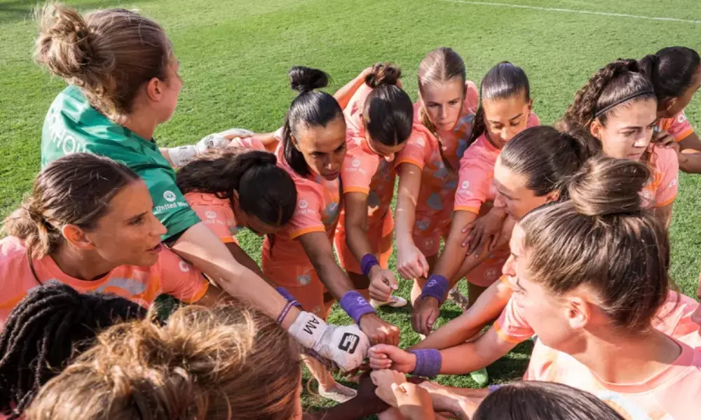 Orlando Pride na concentração para enfrentar o Reign pela NWSL
