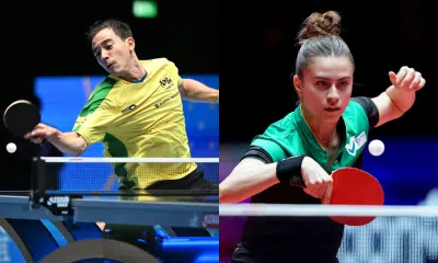 Hugo Calderano e Bruna Takahashi na Copa do Mundo de tênis de mesa