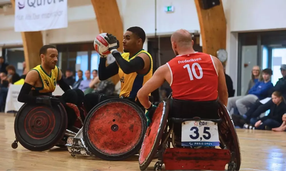 Jogador do Brasil no Egmont Open de rugby em cadeira de rodas
